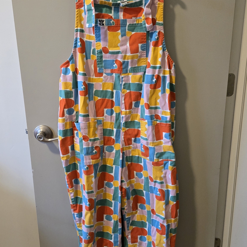 Lucy & Yak Geo-Print Overalls in Bright Multicolor